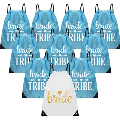 Lady & Home 10 Pieces Bridesmaid Drawstring Bag, Bride Squad Drawstring Bag for Bachelorette Party Gift(Turquoise)
