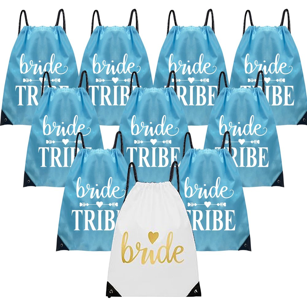 Lady & Home 10 Pieces Bridesmaid Drawstring Bag, Bride Squad Drawstring Bag for Bachelorette Party Gift(Turquoise)