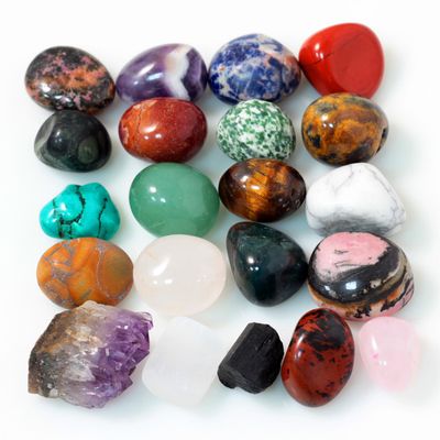 0.7Lb Natural Polished Gemstones and Rocks (25+PCs), Amethyst Cluster, Selenite & Tourmaline Included, Bulk Tumbled Crystals and Stone (0.6-1.2 320g)