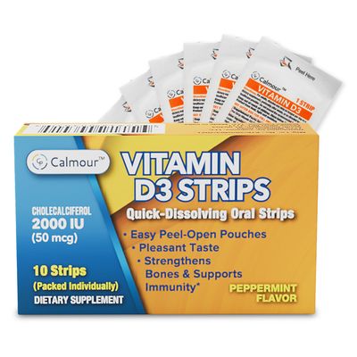 CALMOUR Vitamin D3 Strips 10 Pack| 2000 IU Oral Dissolvable D3 Vitamin Strips | Peppermint Flavor Melts on Your Tongue in 30 Seconds | Boost Immunity & Enhance Mental Focus with Vitamin D3 2000