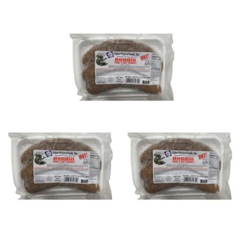 Cajun Original Hot Pork Boudin (Pack Of 3) - Authentic Louisiana Cajun Boudin - Perfect Spice and Flavor to Every Bite - Perfect for Grilling and Frying, Geaux Eat More Boudin