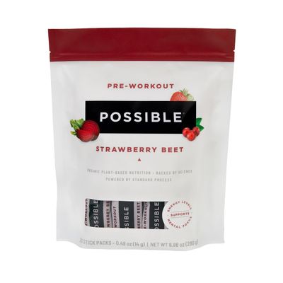 Possible Pre-Workout Powder - Drink Mix Aids Endurance & Focus - Energy Levels & Stamina Support with Green Tea Extract & Vitamin C - Non-Dairy & Organic - Strawberry Beet, 20 Count (Pack of 1)