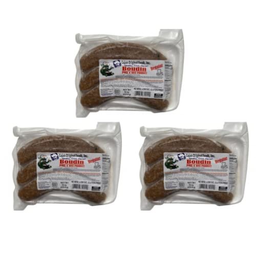 Geaux Eat More Boudin - Authentic Louisiana Cajun Boudin - Perfect Spice and Flavor to Every Bite - Perfect for Grilling and Frying (Cajun Original Pork Boudin (Pack Of 3)