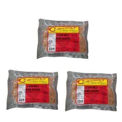 Comeaux's Pork Boudin Mild (Pack Of 3) - Fresh and Flavorful Cajun Delight - Authentic Louisiana Cajun Boudin - Perfect Spice and Flavor to Every Bite - Perfect for Grilling and Frying - Geaux Eat More Boudin
