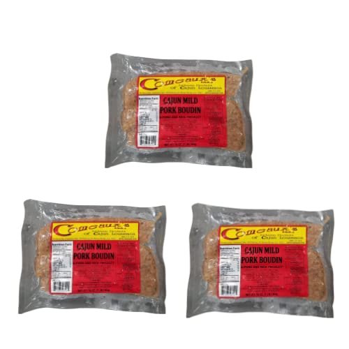 Comeaux's Pork Boudin Mild (Pack Of 3) - Fresh and Flavorful Cajun Delight - Authentic Louisiana Cajun Boudin - Perfect Spice and Flavor to Every Bite - Perfect for Grilling and Frying - Geaux Eat More Boudin