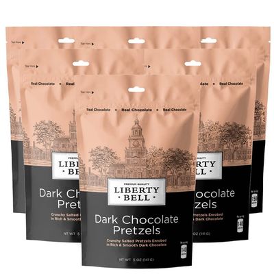 Liberty Bell Real Dark Chocolate Covered Pretzels, 5-Ounce Bag (Pack of 6)