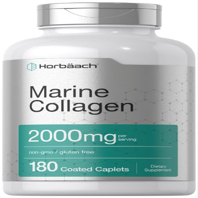 Horbach Marine Collagen Peptides 2000mg | 180 Caplet Capsules | Type 1 with Calcium | Non-GMO, Gluten Free Supplement