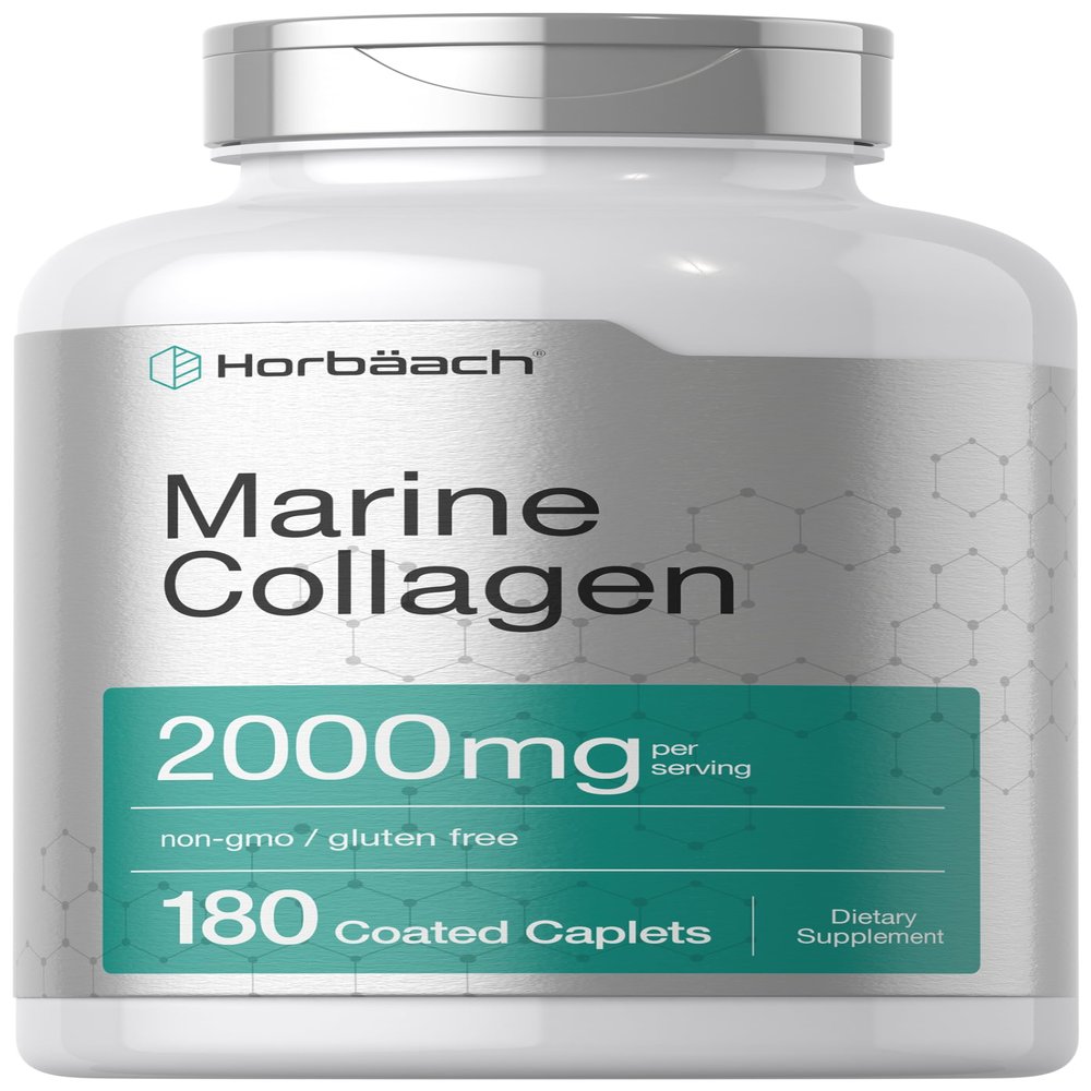 Horbach Marine Collagen Peptides 2000mg | 180 Caplet Capsules | Type 1 with Calcium | Non-GMO, Gluten Free Supplement
