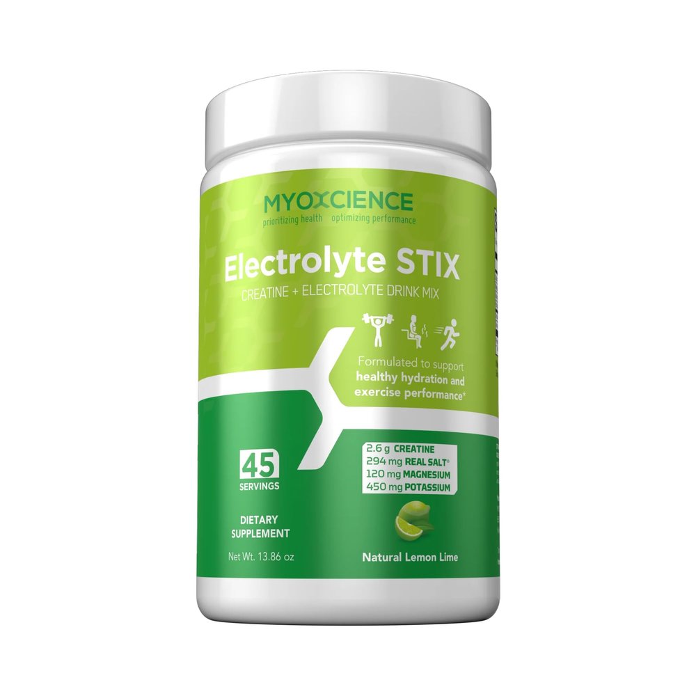 MYOXCIENCE Electrolyte STIX | Creatine Electrolyte Powder | Recovery from Exercise & Muscle Development w/Real Salt (Lemon Lime Flavor) (Jar 45 ct)