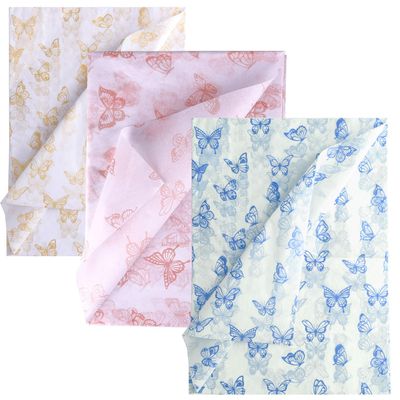 45Pcs Butterfly Tissue Paper Sheets, 14x20inch Gold & Rose Gold & Blue Wrapping Tissue Paper Sheets for Packaging Christmas Wedding Birthday Party Baby Showers DIY Crafts Arts (White Background)