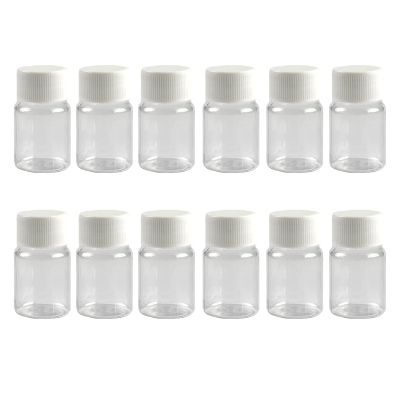 12PCS 15ML 0.5OZ Transparent Empty Pill Bottles with White Screw Cap Solid Powder Holder Storage Box Refillable Portable Durable Container Jar Pot for Travel Daily Life