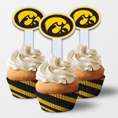 University of Iowa Cupcake Toppers Set of 25, Officially Licensed Iowa Hawkeyes, Solid Plastic (Oval Tigerhawk)