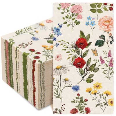 AnyDesign 80 Pack Floral Guest Napkins Vintage Wildflower Disposable Paper Napkins Flower Dinner Hand Napkin for Home Kitchen Bathroom Holiday Party Supplies