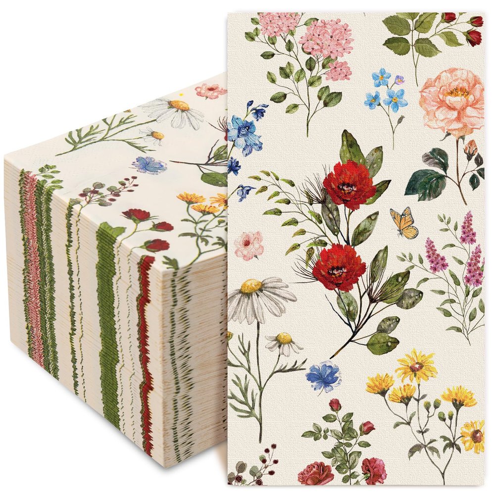 AnyDesign 80 Pack Floral Guest Napkins Vintage Wildflower Disposable Paper Napkins Flower Dinner Hand Napkin for Home Kitchen Bathroom Holiday Party Supplies