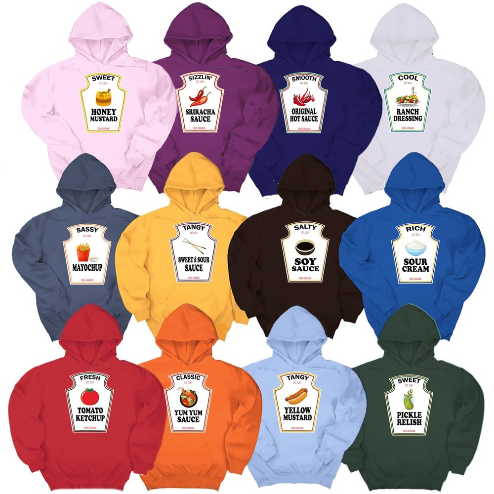 Condiment Shirts, Ketchup Mustard Mayonnaise Relish Ranch, Matching Halloween Costumes, Halloween Hoodie, Patti Mayonnaise, Group Halloween Condiments Hoodies Collection of Sauces