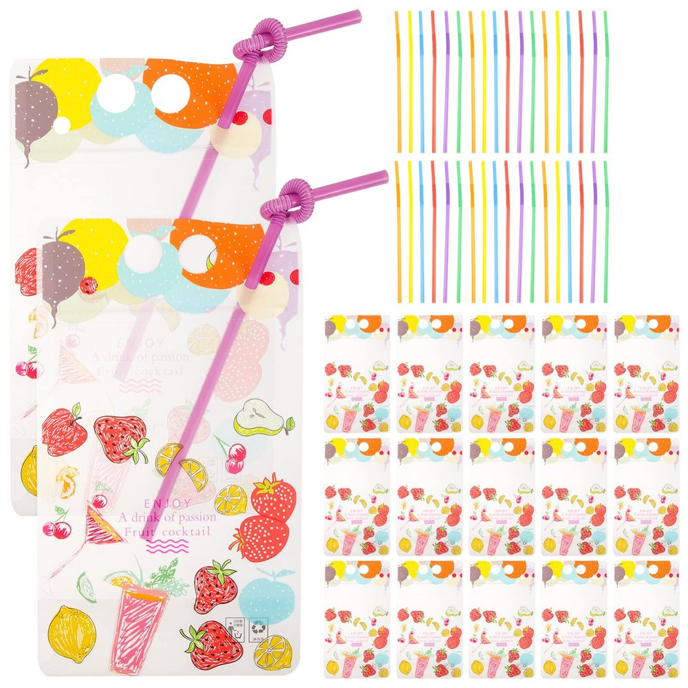 LALAFINA 50sets Clear Beverage Storage Bags Transparent Drink Pouches for Juice Tea and Beverages -grade Material with Self-sealing Design