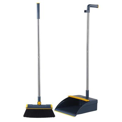 2 Set Broom And Dustpan Set For Home,Standing Upright Dustpan With Long Handle & Comb Teeth,Broom And Dustpan Combo For Offices,Long Handle Broom With Upright Standing Dustpan For Kitchen Floor Indoor
