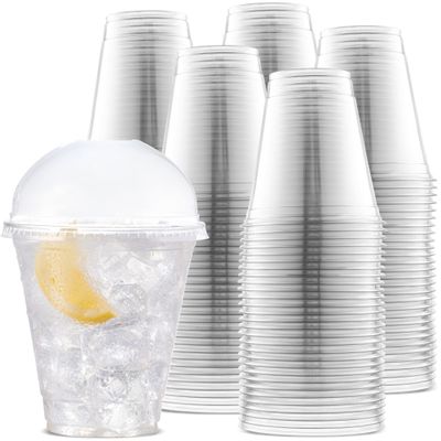 Durameg [100 Count - 12 oz.] Crystal Clear PET Plastic Disposable Cups with [Dome Lids]