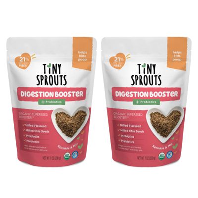 Tiny Sprouts Organic Milled Chia & Flaxseed Digestion Blend + Probiotics + Vitamin D3 | Kids Natural Constipation Support & Gut Health Booster | Prebiotic Fiber, Omega-3, Iron, Zinc | Apple & Cinnamon Superseed Blend | 7 oz x 2 Pack