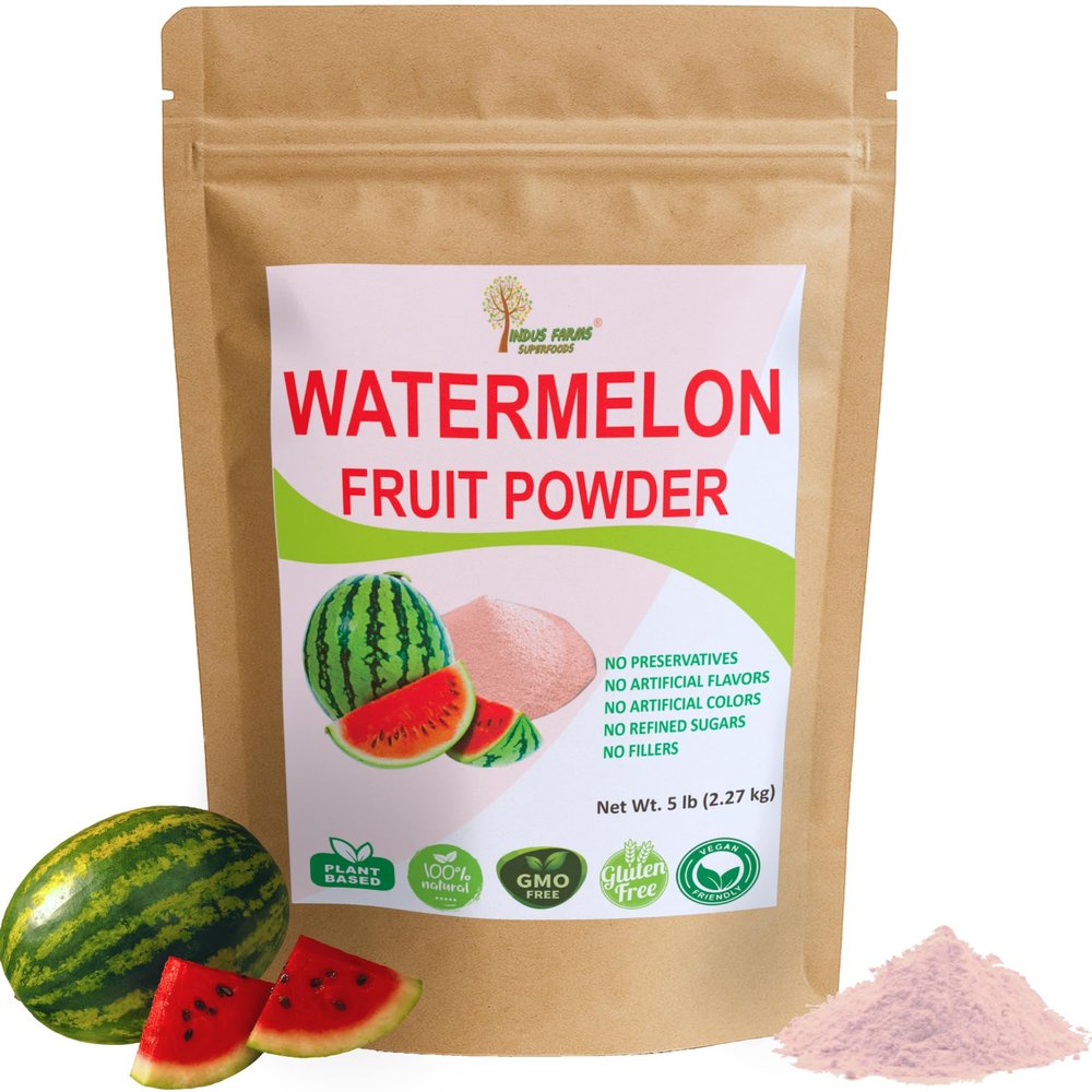 Indus Farms All Natural Watermelon Fruit Powder, Instant Electrolytes, Pre-Workout & Post-Workout Supplement, Beverage Enhancer, Marinades, Sauces, Salads, Face Masks, GMO-Free | 5 LB