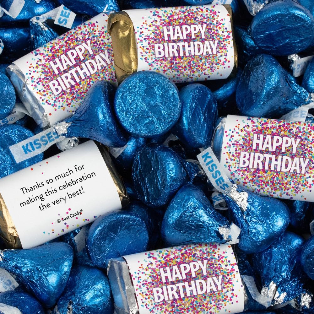 124 Pcs Birthday Candy Party Favors Miniatures Chocolate & Dark Blue Kisses (1.52 lbs, Approx. 124 Pcs)