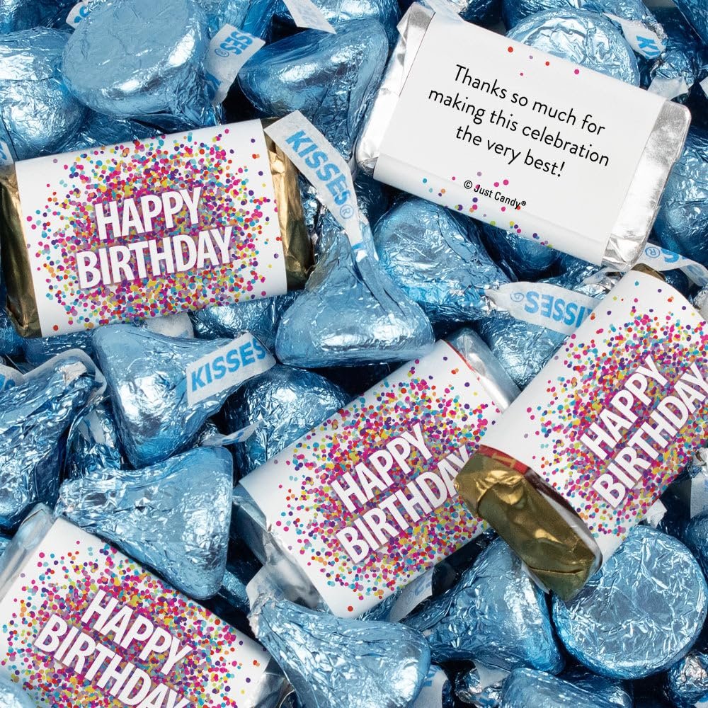 124 Pcs Birthday Candy Party Favors Miniatures Chocolate & Light Blue Kisses (1.52 lbs, Approx. 124 Pcs)