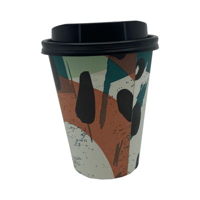VeZee Doodles Everyday Disposable Paper 12oz Hot/Cold Cups With Lids for Deli,Tea Corner, Party, Picnic,Travel and Events:168 CT