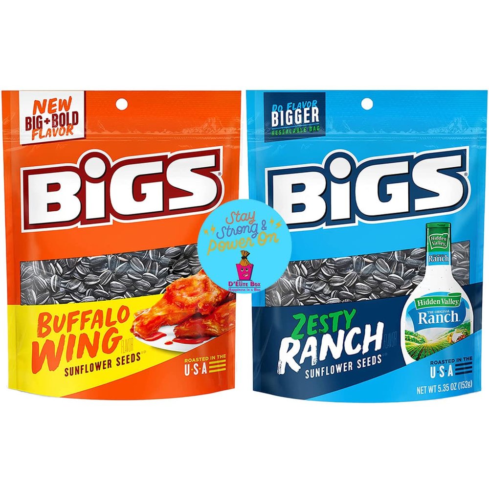 D'Elite Box Sunflower Seeds Variety Pack 2 Flavor Combo BIGS Zesty Ranch and Buffalo Wing 5.35oz bags each - Keto Friendly - Pack of 2 comes bundled with an inspirational magnet by D'Elite Box