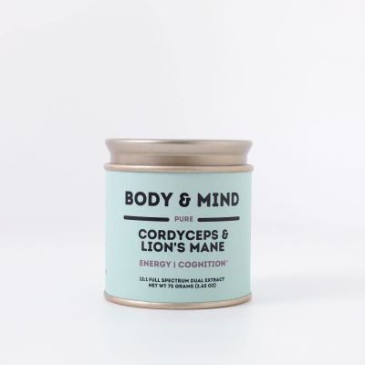 Body & Mind - Pure Organic Lion's Mane & Cordyceps Mushrooms 12:1 Dual Extract - Focus, Cognition, Energy, Endurance - 100% Fruiting Bodies - Add to Water/Tea/Coffee/Smoothies - 75 Grams