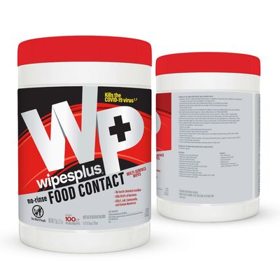 WIPESPLUS No-Rinse Food Contact Wipes Canister Multi-Surface Wipes, Unscented for Home and Business, 1200 Count, (12 Packs of 100)