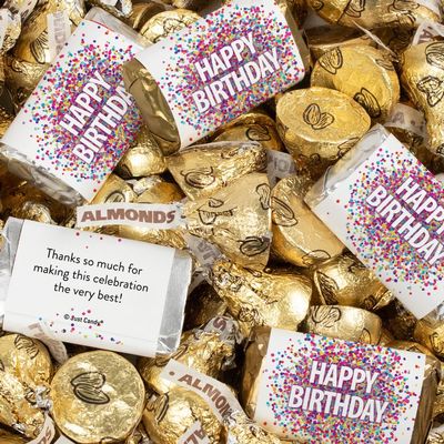 124 Pcs Birthday Candy Party Favors Miniatures Chocolate & Gold Almond Kisses (1.52 lbs, Approx. 124 Pcs)
