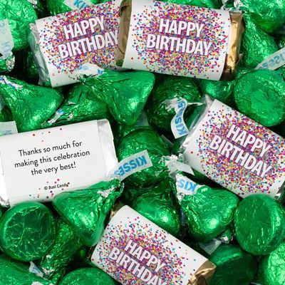 124 Pcs Birthday Candy Party Favors Miniatures Chocolate & Green Kisses (1.52 lbs, Approx. 124 Pcs)