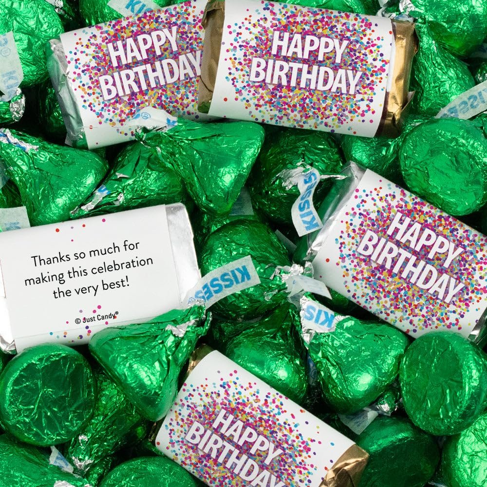 124 Pcs Birthday Candy Party Favors Miniatures Chocolate & Green Kisses (1.52 lbs, Approx. 124 Pcs)