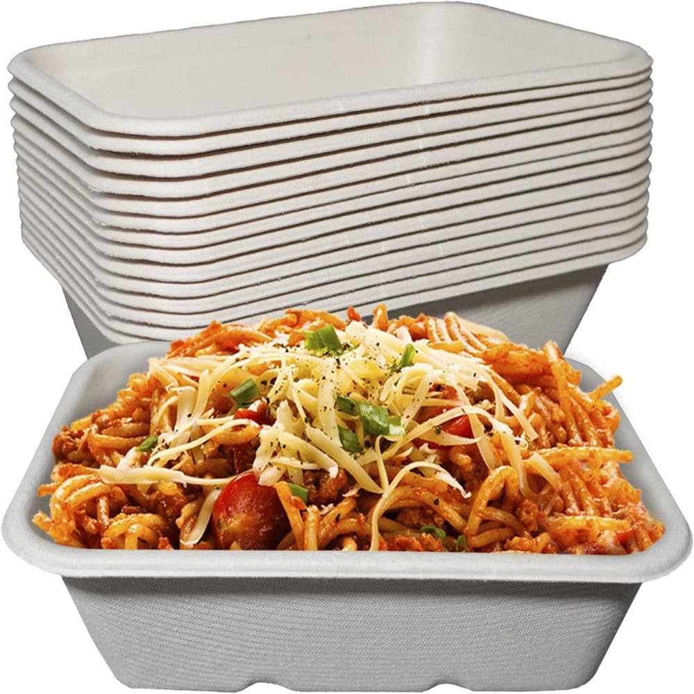 EcoQuality 22oz Disposable Bowls - Rectangular Compostable Sugarcane Fiber Biodegradable Paper Bowls Eco-Friendly Oblong Take Out Food Containers, Food Storage, Microwave Safe, Meal Prep (50 PACK)