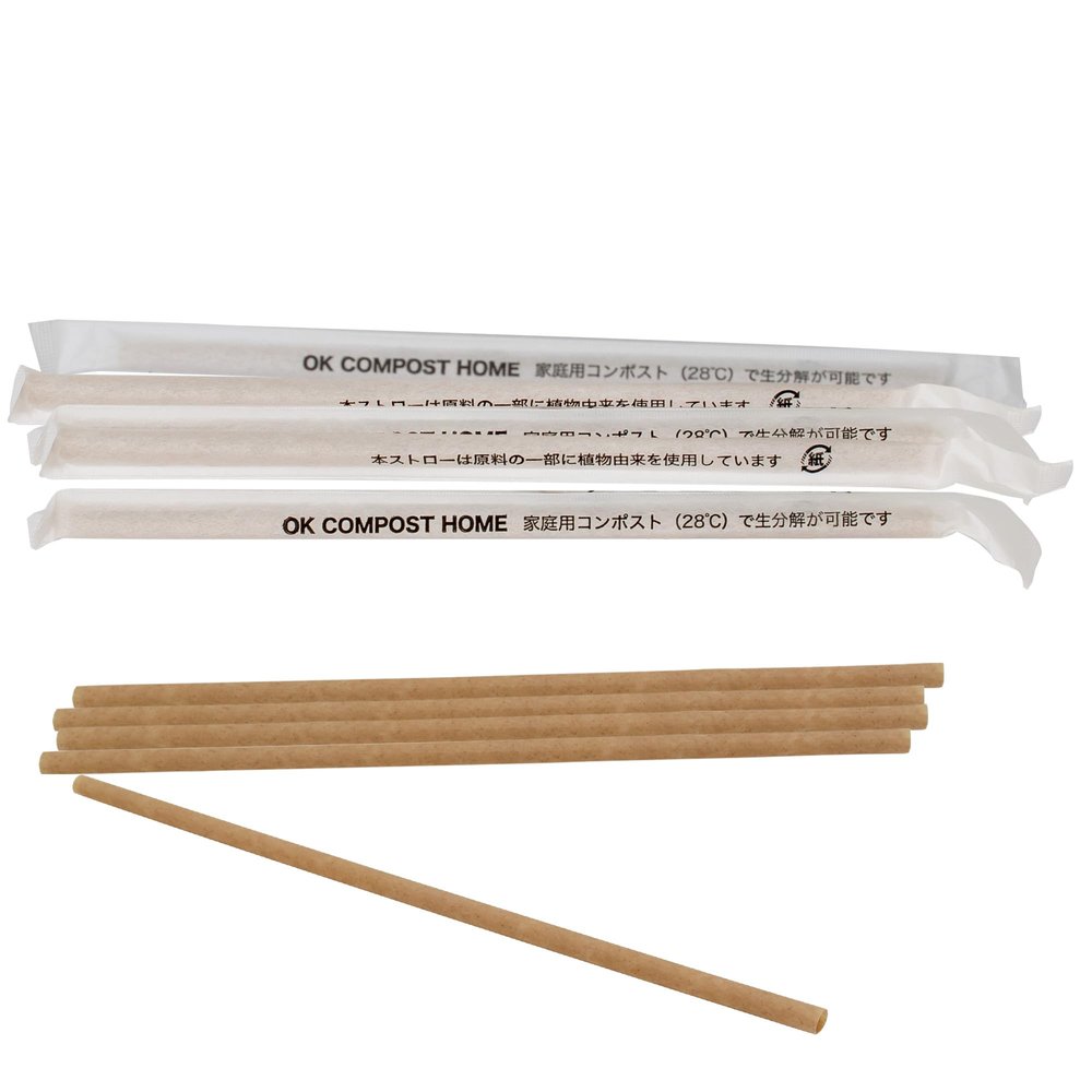 BSH621 Sugarcane Straws, Individual Packaging, Approx. 0.2 x 8.3 inches (6 x 210 mm), Pack of 100, Eco-Friendly, Disposable, Eco-Friendly