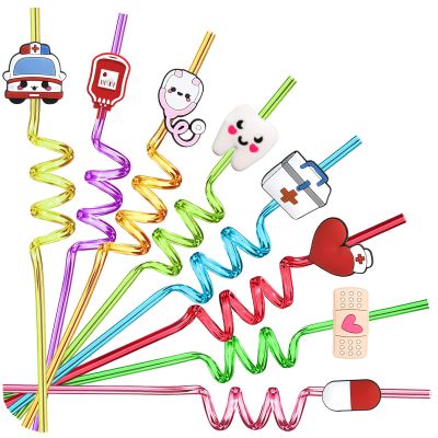 24PCS Medical Theme Party Supplies,Nurses Week Decorations,Medical School Graduation Party Decorations, Suitable for Medical Theme Party,With 2 Pieces Straw Cleaning Brushes(8 color)