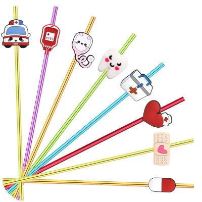 24PCS Medical Theme Party Supplies,Nurses Week Decorations,Medical School Graduation Party Decorations, Suitable for Medical Theme Party,With 2 Pieces Straw Cleaning Brushes(6 color)