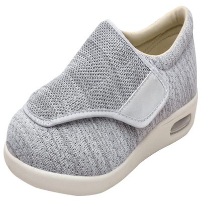 ACE SHOCK Mens Diabetic Shoes Wide Width Elderly Walking Shoes with Adjustable Closure Air Cushion Sneakers for Plantar Fasciitis Bunions Swollen Feet (11, Pale Grey)