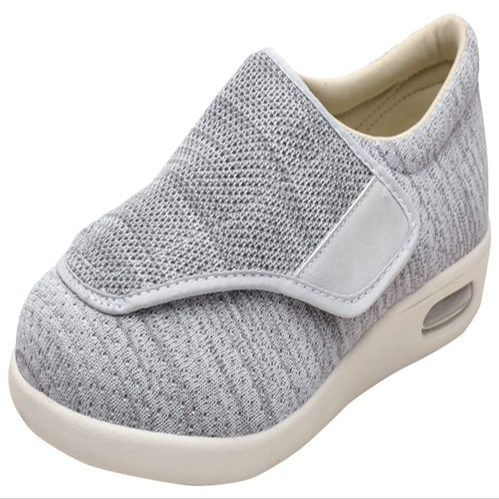 ACE SHOCK Mens Diabetic Shoes Wide Width Elderly Walking Shoes with Adjustable Closure Air Cushion Sneakers for Plantar Fasciitis Bunions Swollen Feet (11, Pale Grey)