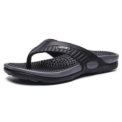 Summer Big Size Youth Slippers Men Massage Non-Slip Flip Flops Acupressure Sandals With Arch Support Breathable Beach Shoes Relief Plantar Fasciitis Heel Arch Arthritis Pain ( Color : Black , Size : 8