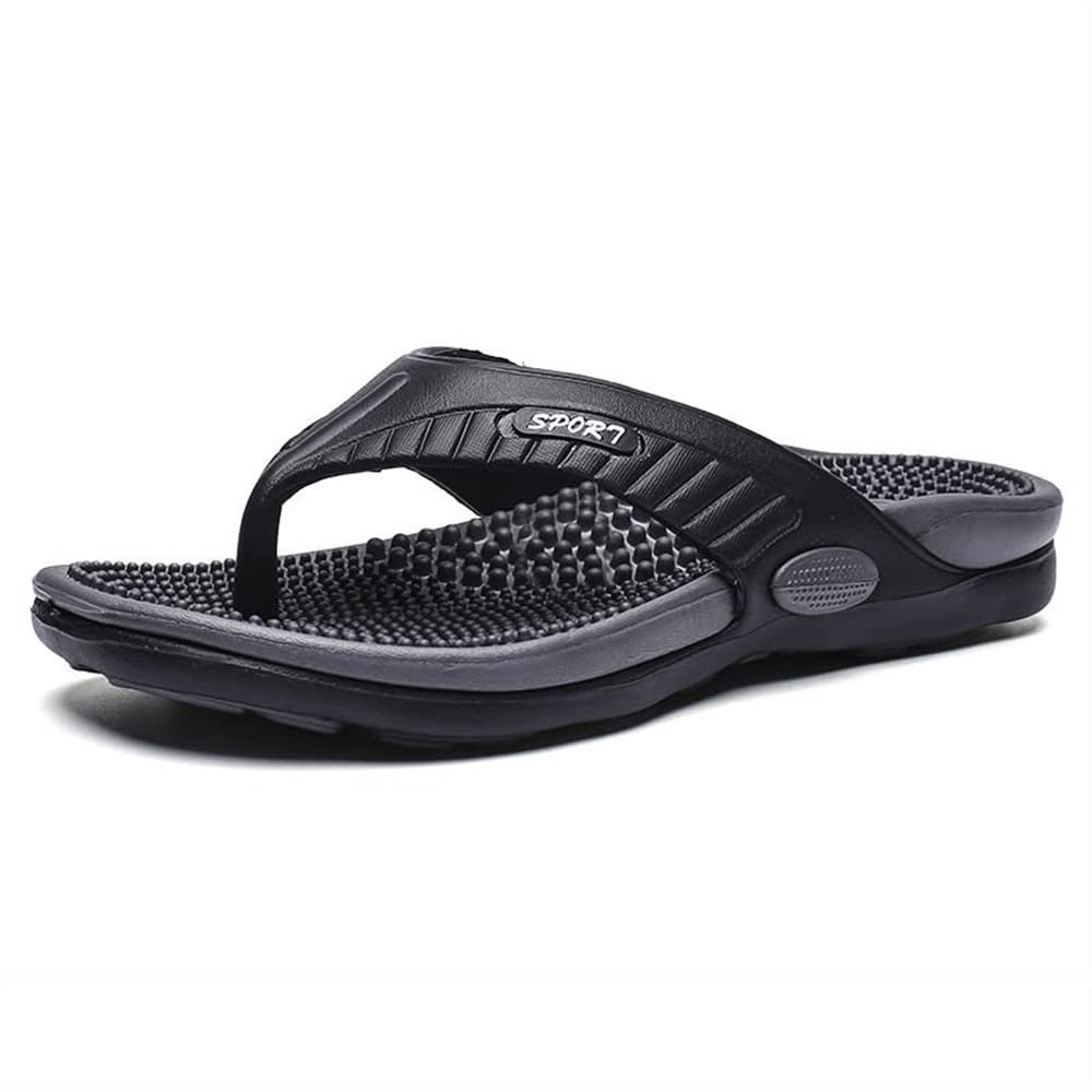 Summer Big Size Youth Slippers Men Massage Non-Slip Flip Flops Acupressure Sandals With Arch Support Breathable Beach Shoes Relief Plantar Fasciitis Heel Arch Arthritis Pain ( Color : Black , Size : 8