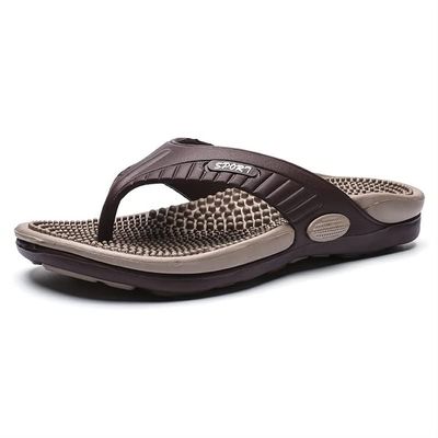 Summer Big Size Youth Slippers Men Massage Non-Slip Flip Flops Acupressure Sandals With Arch Support Breathable Beach Shoes Relief Plantar Fasciitis Heel Arch Arthritis Pain ( Color : Khaki , Size : 7