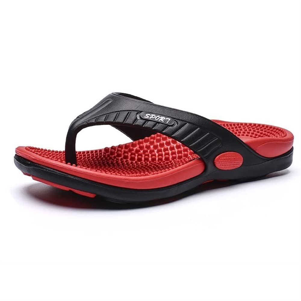 Acupressure Massage Flip Flops With Arch Support Men Women Foot Open Toe Reflexology Sandals Summer Breathable Beach Shoes Relief Plantar Fasciitis Heel Arch Arthritis Pain ( Color : Red , Size : 7.5