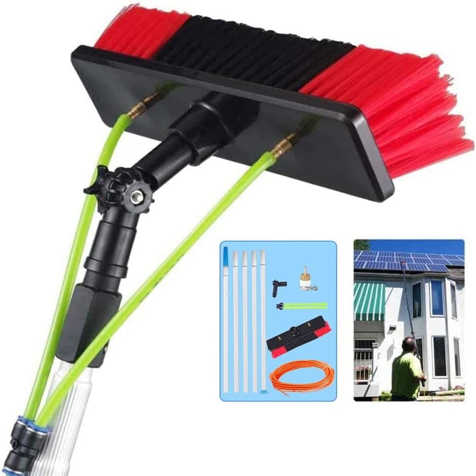 8m Water Fed Window Cleaning Pole Solar Panel Cleaner Roof Brush Extendable Extra Long Duster 8m Pole 30cm Brush Head, 8m Rod