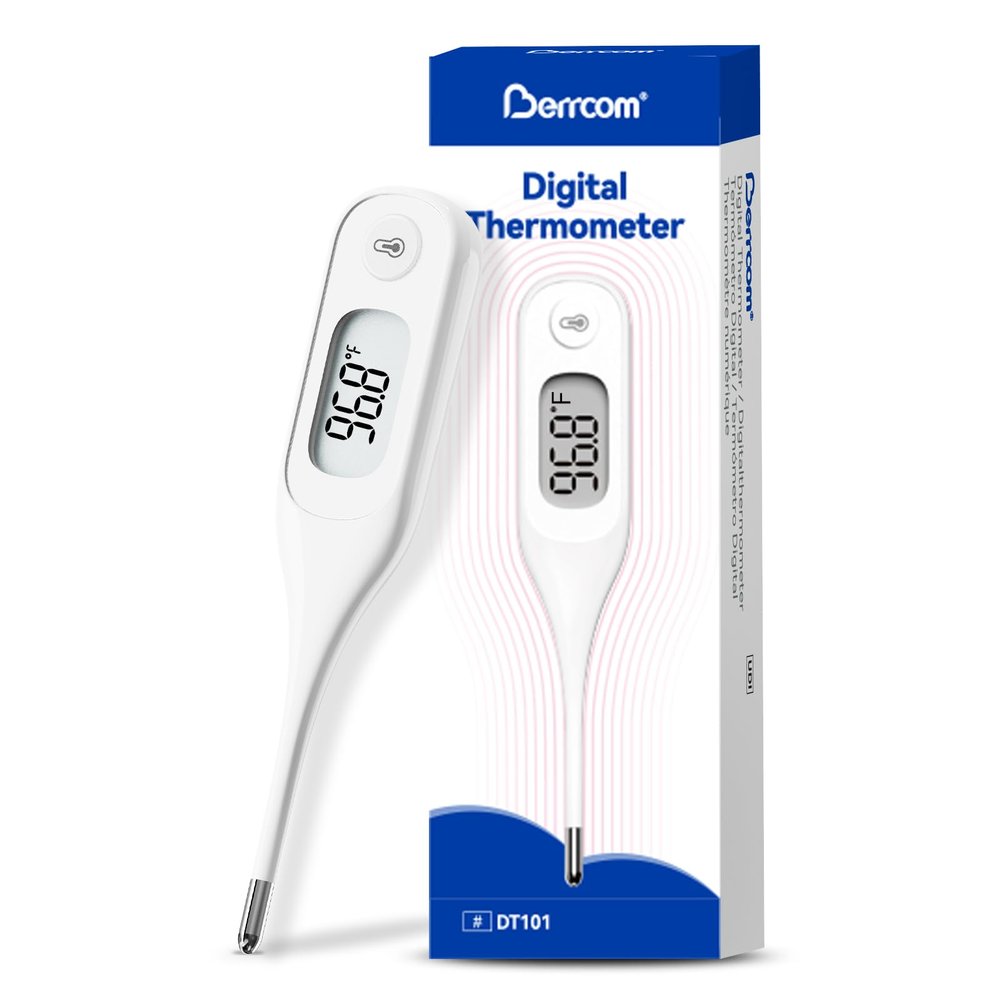 Berrcom Digital Thermometer for Adults and Kids, Medical Thermometer for Fever 10 Second Reading Armpit Thermometers with Fever Alarm