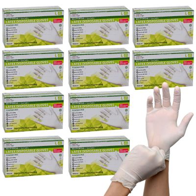 KLEEN CHEF Bulk Disposable Latex Gloves 1,000 Pcs Count, Powder Free Latex Gloves, Cleaning and Food Prep Gloves, Food Safe Plastic Gloves, LARGE