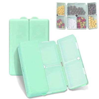 7 Compartments Portable Pill Case, Foldable Pill Organizer for Travel, Portable Daily Pill Case, Pocket Pharmacy with Labels, Magnetic Travel Pill Box (Green)