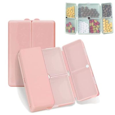 7 Compartments Portable Pill Case, Foldable Pill Organizer for Travel, Portable Daily Pill Case, Pocket Pharmacy with Labels, Magnetic Travel Pill Box (Pink)