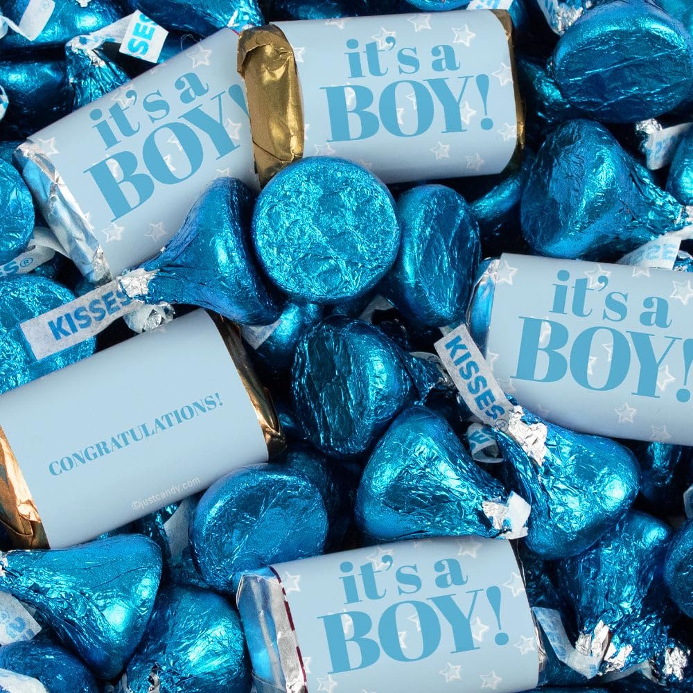 124 Pcs It's a Boy Baby Shower Candy Party Favors Miniatures Chocolate & Kisses (1.52 lbs, Approx. 124 Pcs)