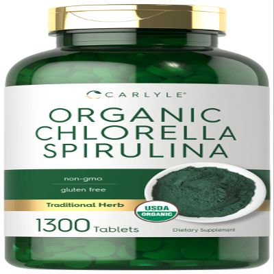 Carlyle Organic Chlorella Spirulina Tablets | 1300 Count | 50/50 Blend | Non-GMO and Gluten Free Supplement